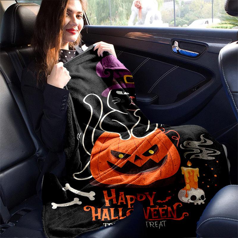 1pc Trick or Treat Cat & Pumpkin Halloween Blanket  Soft & Cozy, Living Room, Travel, Camping, Car Blankets