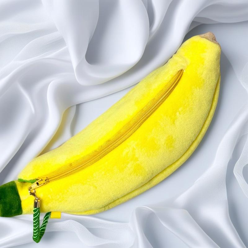 Cute Cartoon Banana Plush Pen Case Kawaii Simulated Fruit Stationery Bag Stationery Supplies Multi-Functional Storage Bag