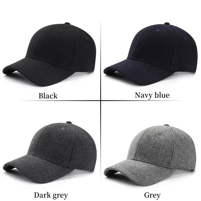 Mens Plain Wool Blend Baseball Cap Winter Warm Golf Hat Adjustable Snapback Hats