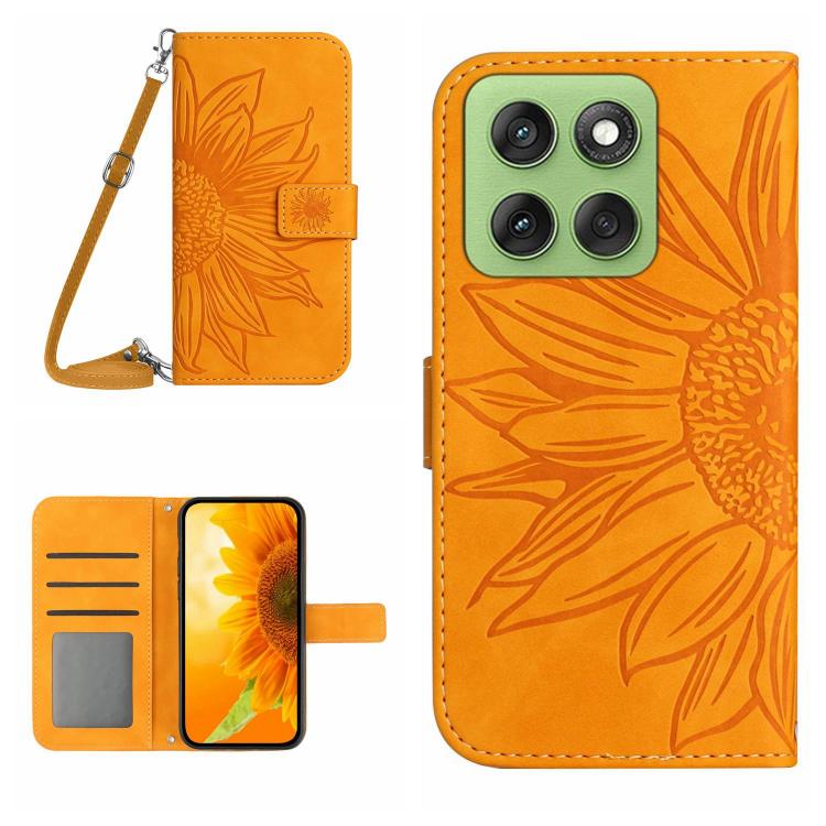 For Motorola Edge 60 5G HT04 Skin Feel Sun Flower Embossed Flip Leather Phone Case with Lanyard