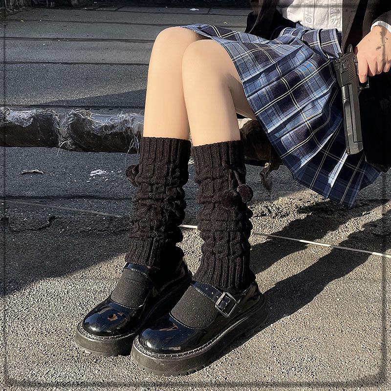 Women's Korean Style Knit Wool Leg Warmers - White Calf Socks for Autumn & Winter