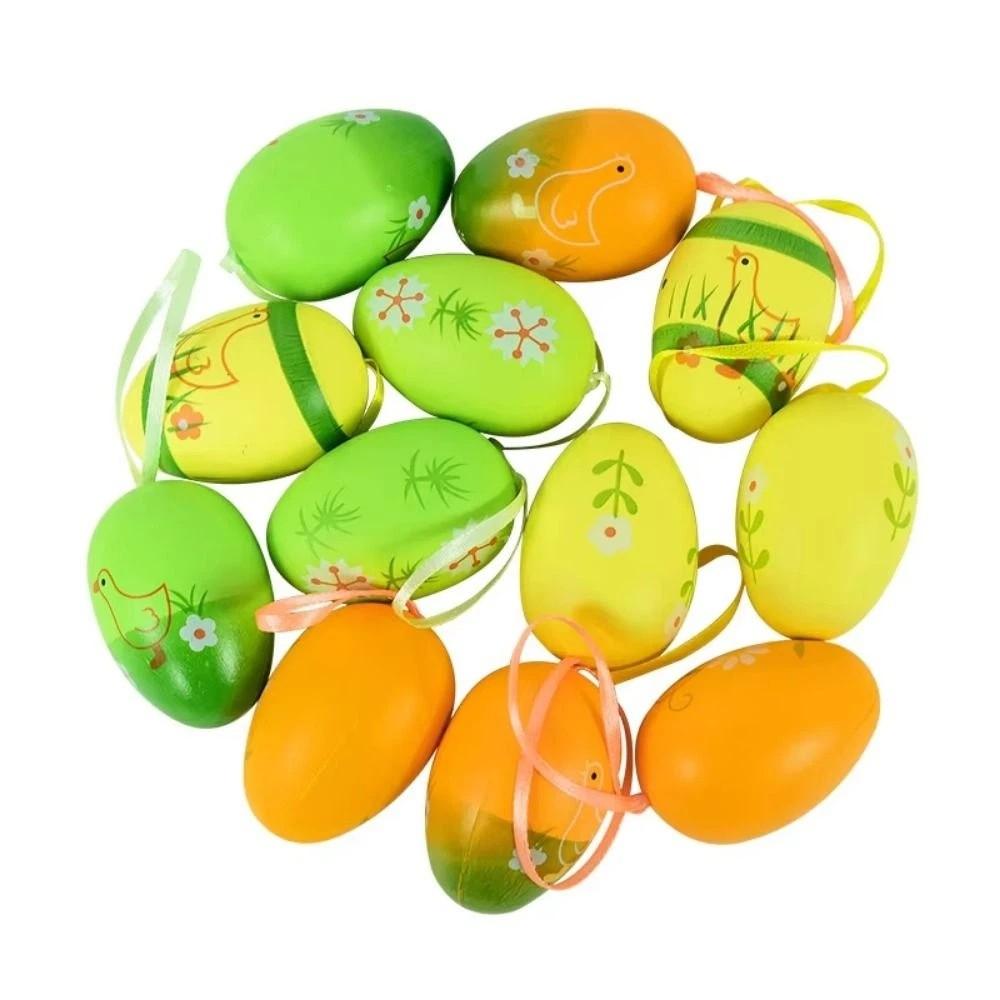 12Pcs/Set Cartoon Easter Hand Painted Egg DIY Craft Hand Painted Artificial Egg Pendant Vibrant Color Artificial
