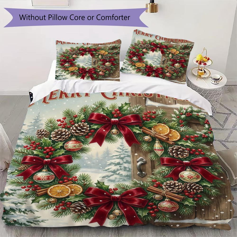 Christmas Door Pattern Bedding Uilt Set Uilt Cover Pillowcase Home Decoration Birthday Gift (1 * Duvet Cover + 2 * Pillowcase Without core)_XIA