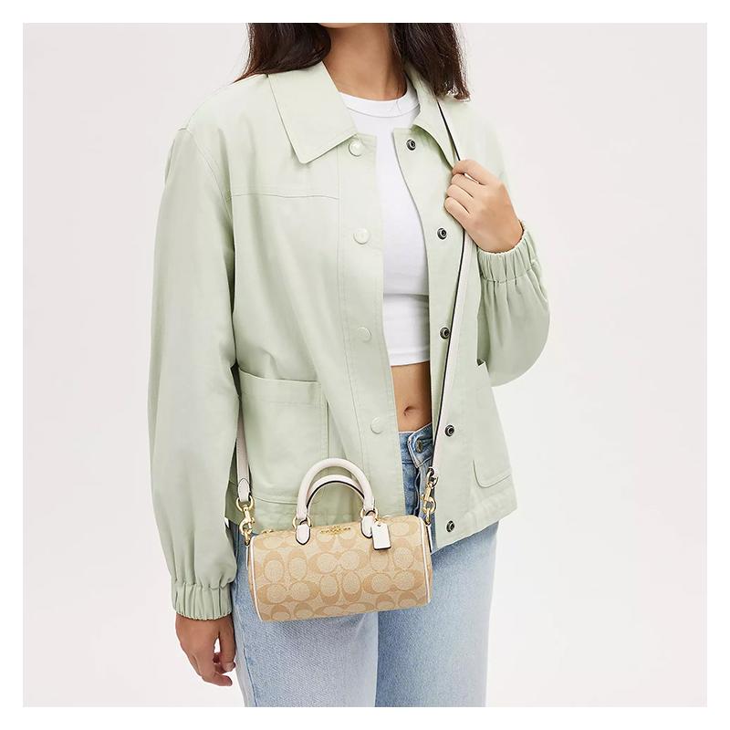 COACH handbag Lacey 19 gold logo classic presbyopic hardware buckle zipper canvas with leather Boston bag shoulder bag crossbody bag small size