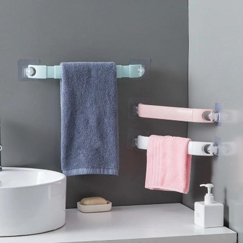 1 Pcs Adhesive Towel Rack Bathroom Towel Bar Shelf Wall Mounted Towels Hanger Toilet Suction Cup Holder Bathroom Organizer