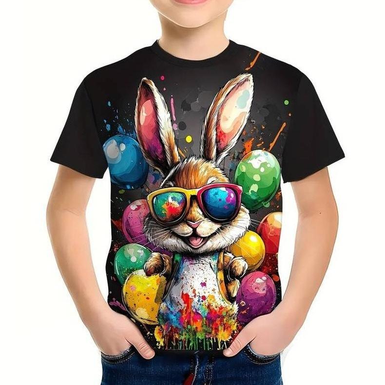 Summer Cartoon Children's 3D Printed T-shirt Cool Boy Fun Animal Sports Leisure Comfortable Short Sleeve T-shirt
