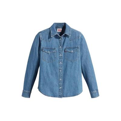 Levis Einfarbig Locker Geschnitten Einreihig Quadratischer Ausschnitt Denim Langarmhemd Damenhemden Hellblau 86832-0018
