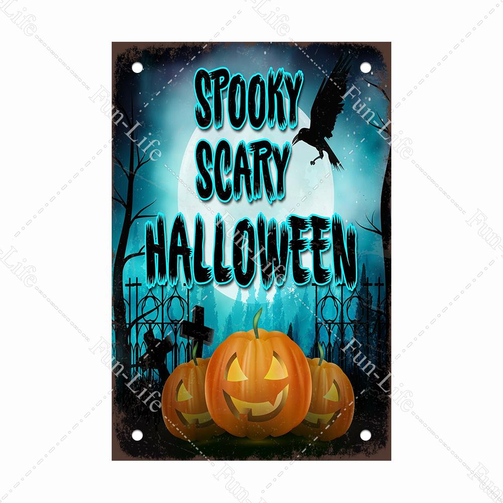 Black Cat Happy Halloween Vintage Metal Signs Halloween Party Poster Pumpkin Metal Tin Plaque Bar Pub Cafe Wall Home Decor