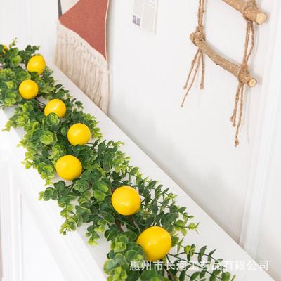 Eucalyptus Leaf & Lemon Fruit Rattan Artificial Plant for Outdoor Decoration & Wall Hanging