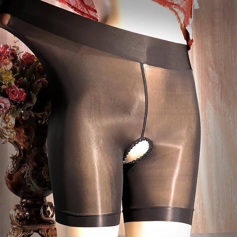 Ultra-Thin Oily Plus Size Boxer Stockings Open Crotch Underwear Free Off Body Silky Full Transparent Sexy Sexy Women's Underwear