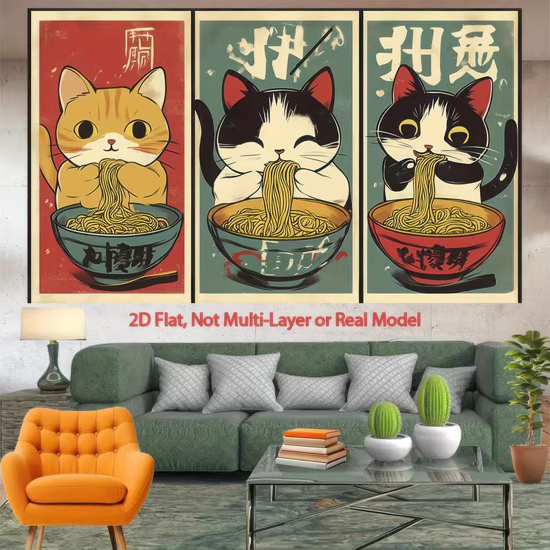 2D Vintage Japanese Noodle Kitty Retro Poster Wall Hanging