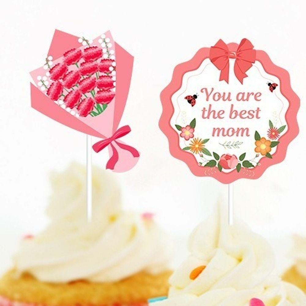 36pcs Love Bear Flower Happy Mother's Day Cake Toppers  Dessert Decor Supplies