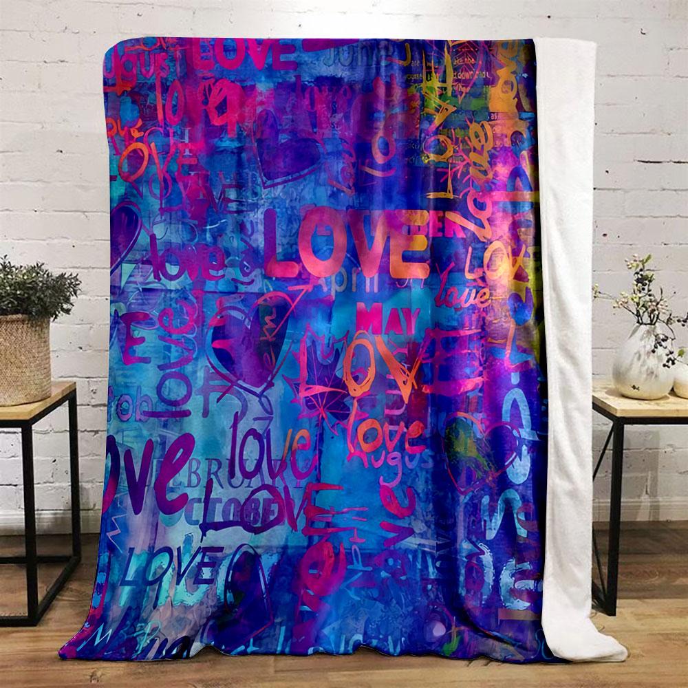 Multicolored "love" Text and Heart Shapes Layered On a Vibrant Background. for All Seasons Blanket Lunch Break Throw Gift