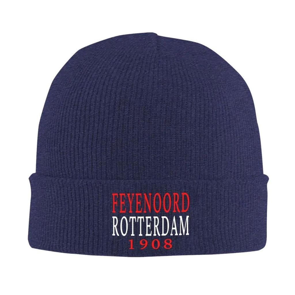 F-Feyenoord Mützen Rotterdam 1908 Text Vintage Kappen Herren Damen Kpop Strickmütze Herbst Bedruckte Elastische Mütze