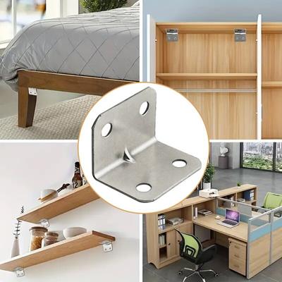 Durable Stainless Steel L-Shaped Corner Code Hardware Bracket for Cabinets - Small 90-Degree Angle Plate Connector, Right-Angled