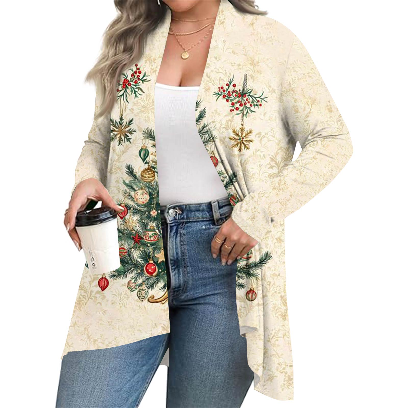 

Женский осенне-зимний модный повседневный кардиган средней длины с принтом и длинным рукавом XXL хаки