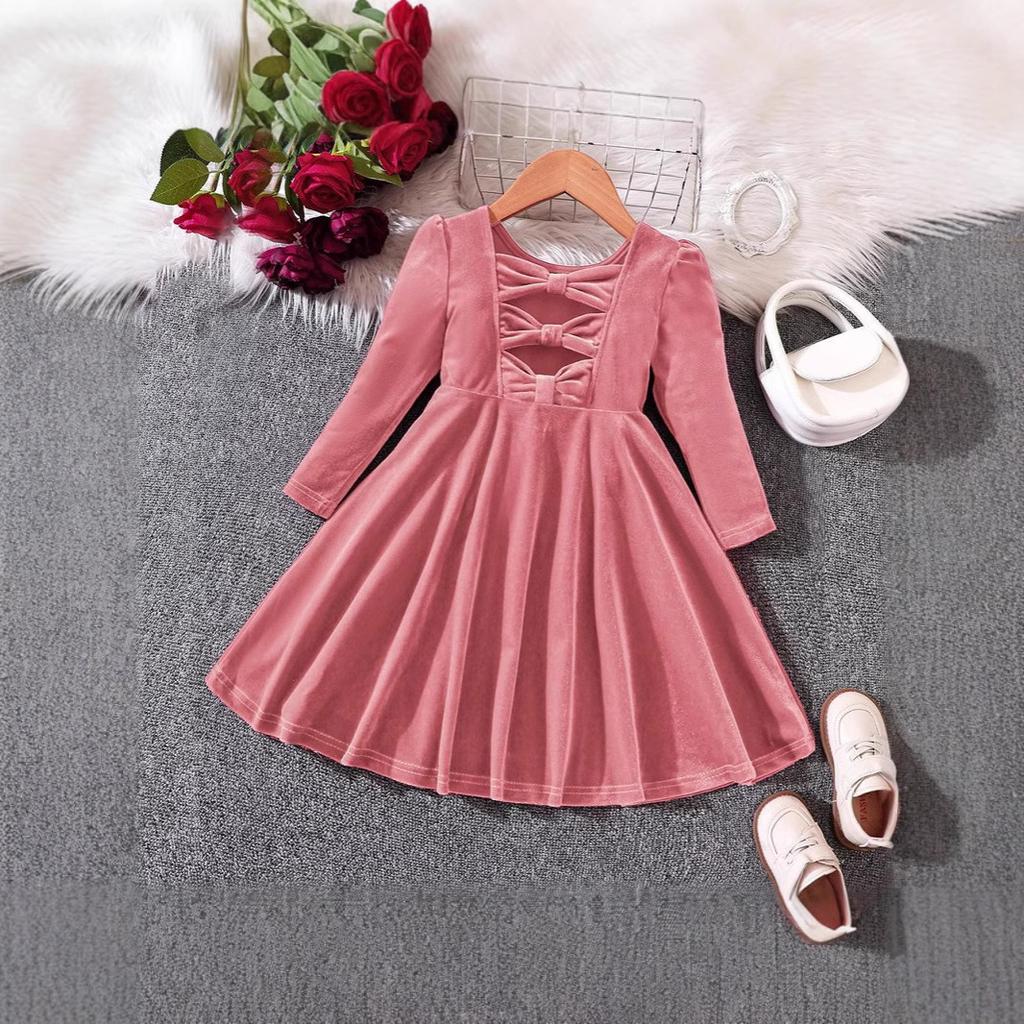 Children's clothing new arrival for girls, autumn and winter velvet bow Christmas princess dress