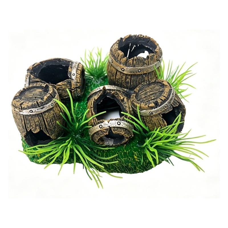 Handcrafted Resins Wine Barrels Hideaways Fish Shelter Reptiles Hide Cave for Reptiles Enclosure Amphibian Habitat