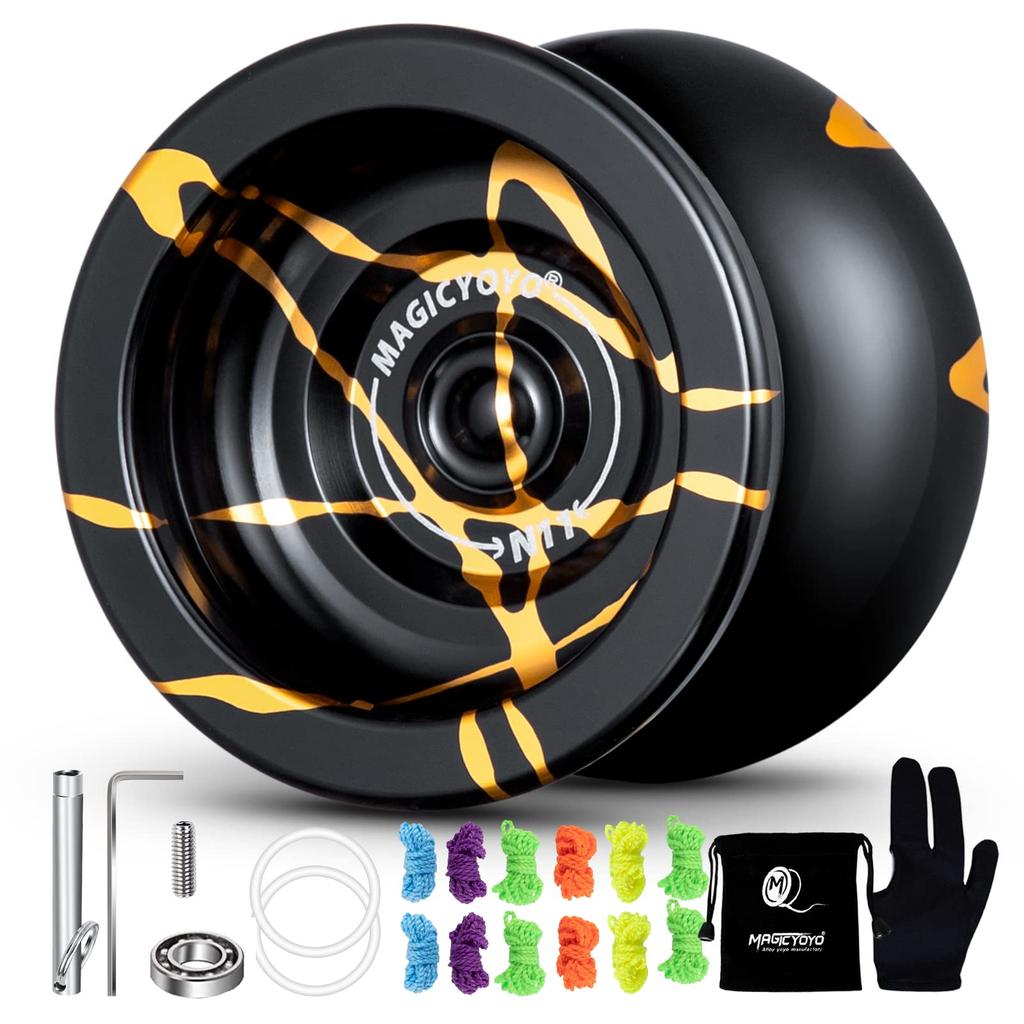MagicYoYo New Design N11 Alloy Aluminum Professional Yo-yo Unresponsive YoYo Ball (Black With Golden) by MAGICYOYO
