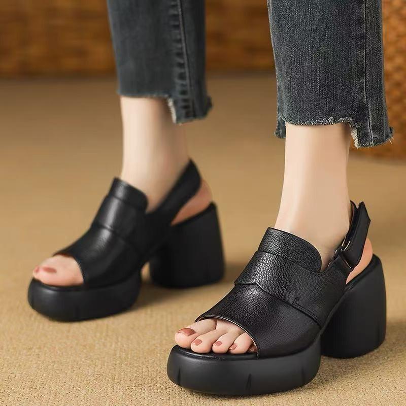 Fashion Open Toe Platform Block Heel Sandals Women's 2025 Summer New Comfortable and Versatile Platform One Buckle High Heels