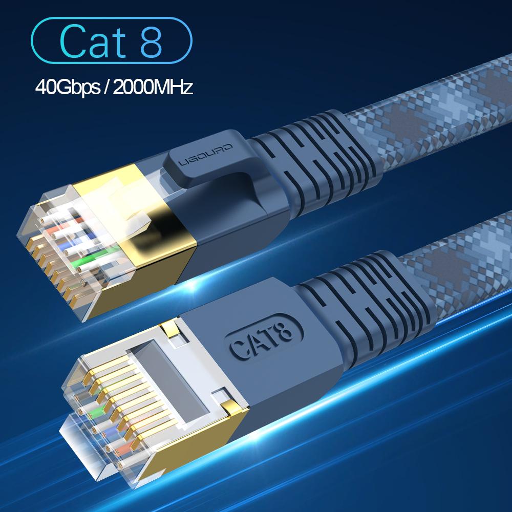 

CAT 8 Flat Network Internet Cable 40Gbps 2000MHz Round RJ45 Nylon Braided LAN Cable Patch Cord for Modem Router PC PS4/5/6 Xbox 0.5m