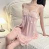 Ruotang Princess Style Pink Mesh Cami Nightgown with Chest Pad - Sweet & Sexy Summer Homewear for Women