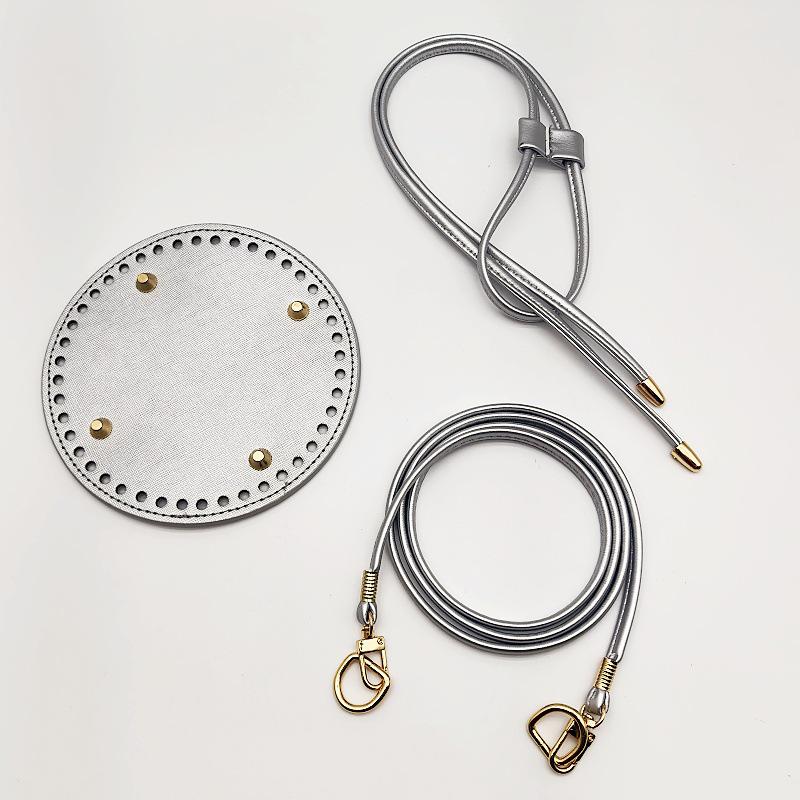 3-Piece DIY Handmade Woven Bucket Bag Set: PU Material Bottom Plate, Drawstring, and Shoulder Strap Accessories