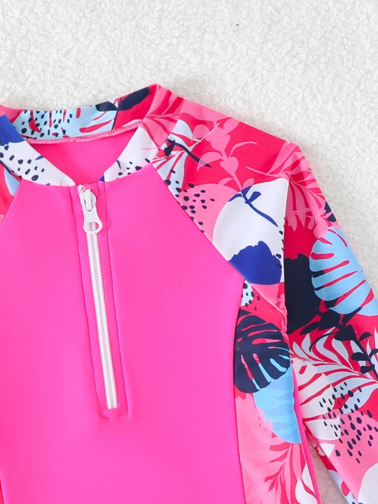 2026 Новий дитячий купальник-двійка для дівчаток з довгим рукавом на блискавці, малого та середнього розміру, для серфінгу