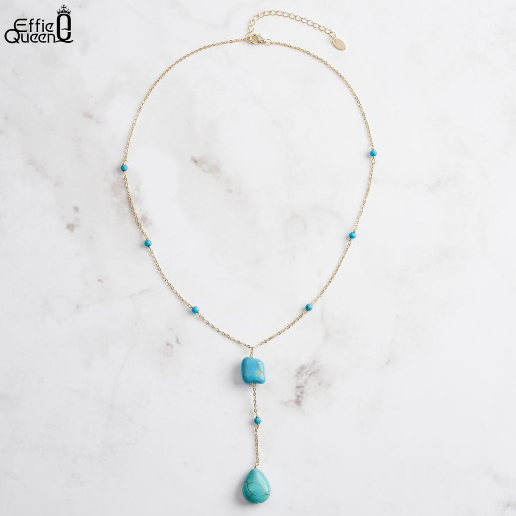 EFFIE QUEEN 925 Reinsilber 14 Karat Gold Unregelmäßig geformter Türkis Anhänger Halskette Natürlicher Schmuck für Frauen Geburtstage Geschenk GMN50