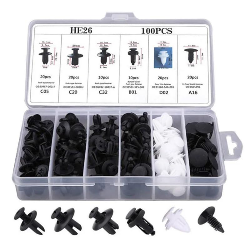 100 Pcs Bumper Clips Car Clips Plastic Rivets Fasteners Push Retainer Kit With Sizes Auto Push Pin Rivets Set