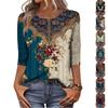 Trendy Vintage 3/4 Sleeve Top For Women,Ladies Casual Three Quarter Sleeve Round Collar Printed T-Shirt Blouse