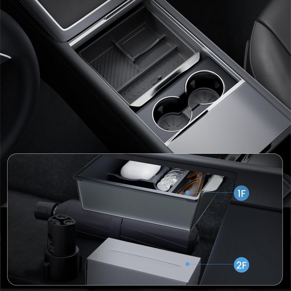 Heenvn For Tesla Model Y Juniper Model 3 Highland Model YL 2026 2025 Car Console Armrest Storage Box ABS Organizer Water Cup Mat
