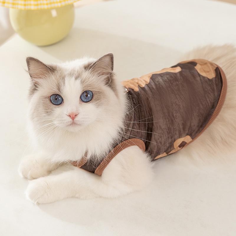Mesh breathable cute bear cat vest can be pulled into cat kitten summer thin two-legged pet cat clothes
