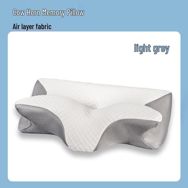 Breathable Memory Foam Butterfly Pillow for Neck Protection and Cervical Spine Support 58x37x14 cm Cow Horn Neck Pillow светло-серый