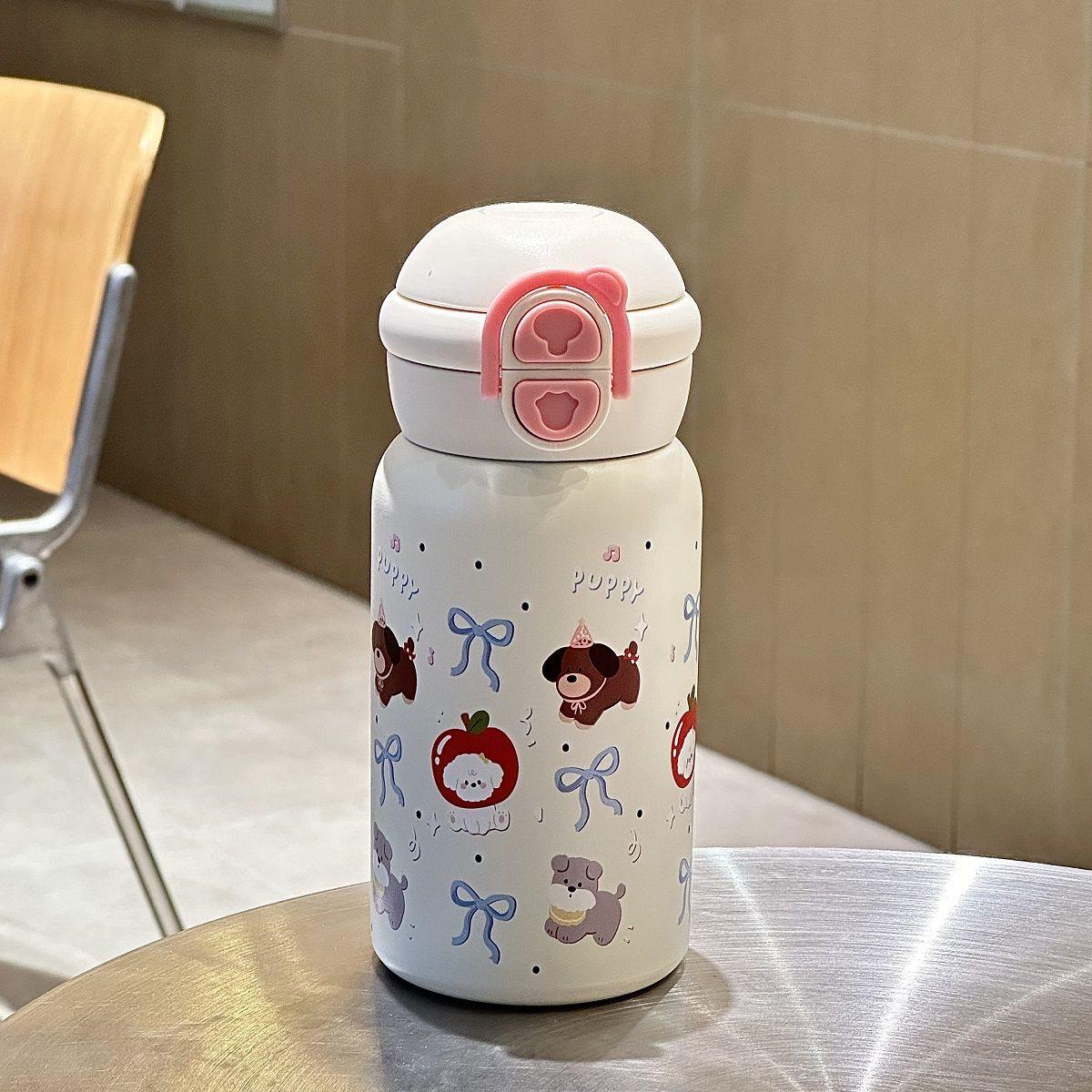 

High-Quality 316 Stainless Steel Flip-Top Insulated Water Cup with Double Straw - Cute, Large Capacity for Girls 500ml белый