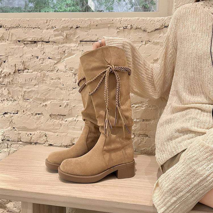 New Spot Tassel Coarse Heel Egyptian Knight Boots~ Tassel Coarse Heel Medium and High Boots British Western Cowboy Boots