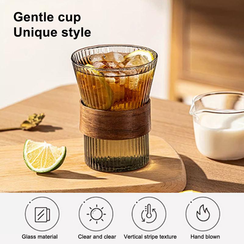 Japanese Vertical Pattern Milk Glass Tea Cup Transparent Wine Glass Anti-Scalding Insulation Brewing Fair Cup Coffee Drinkware