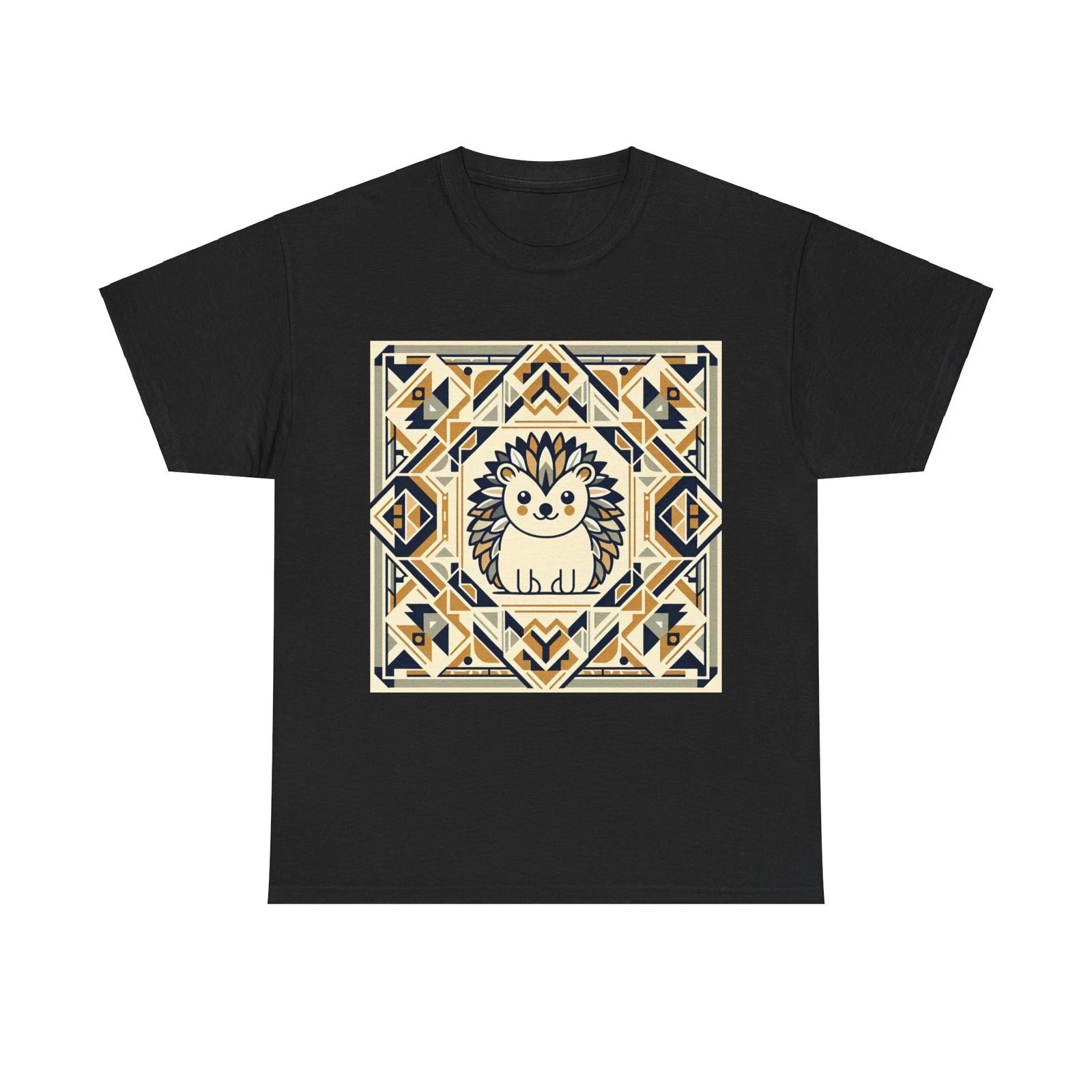 Unisex Adult T Shirt Charming Art Deco Hedgehog Pattern Cute Charming Fun Tee 3XL