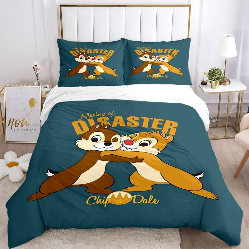 3pcs Chip 'n' Dale Printed Bedding Set, Breathable And Soft, Machine Washable, Christmas Gift, Suitable for Bedroom Decoration, 070