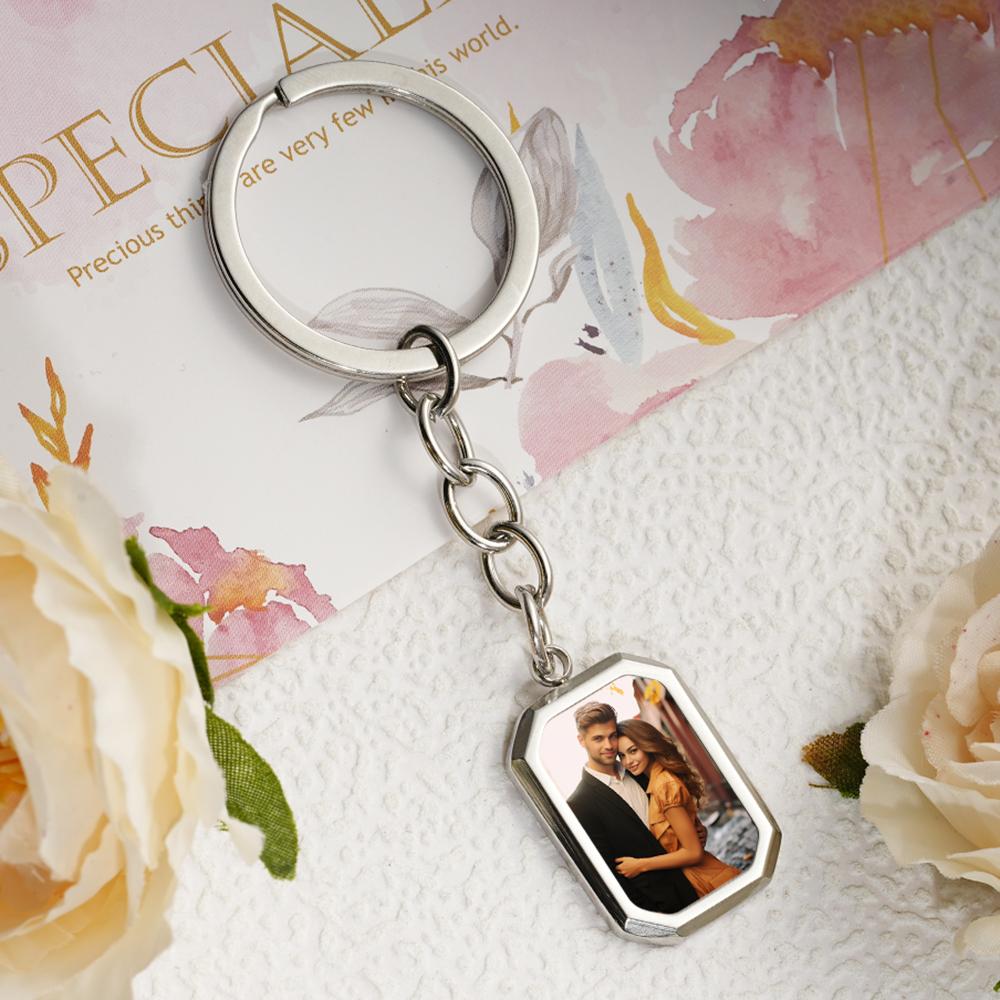 Personalisierter Foto-Schlüsselanhänger - Individueller Schlüsselanhänger mit rechteckigem/achteckigem Rahmen, Einzigartiges Geschenk für Ihn Sie