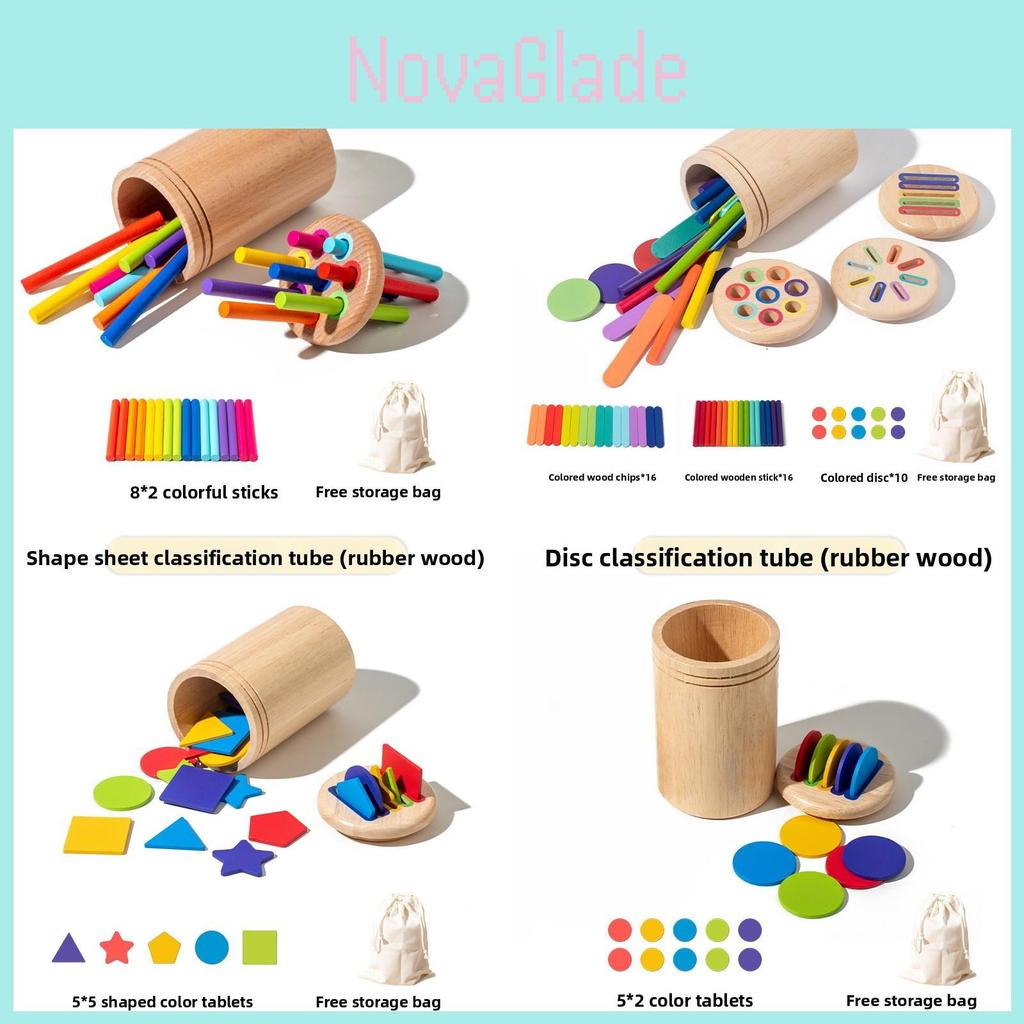 Colorful Stick Wooden Block Color Shape Classification Cylinder Toy For Sensory Training And Motor Skills Development