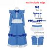 Maid Dress Blue And White Ruffled Bow Long Lolita Dress Red Double Ponytail Curly Wig Cosplay Halloween-themed Party Costume