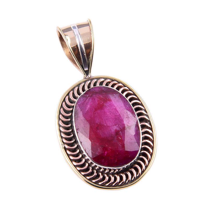 Red Ruby(Simulated) Handmade 925 Sterling Silver Two Tone Pendant 1.50" N3a77