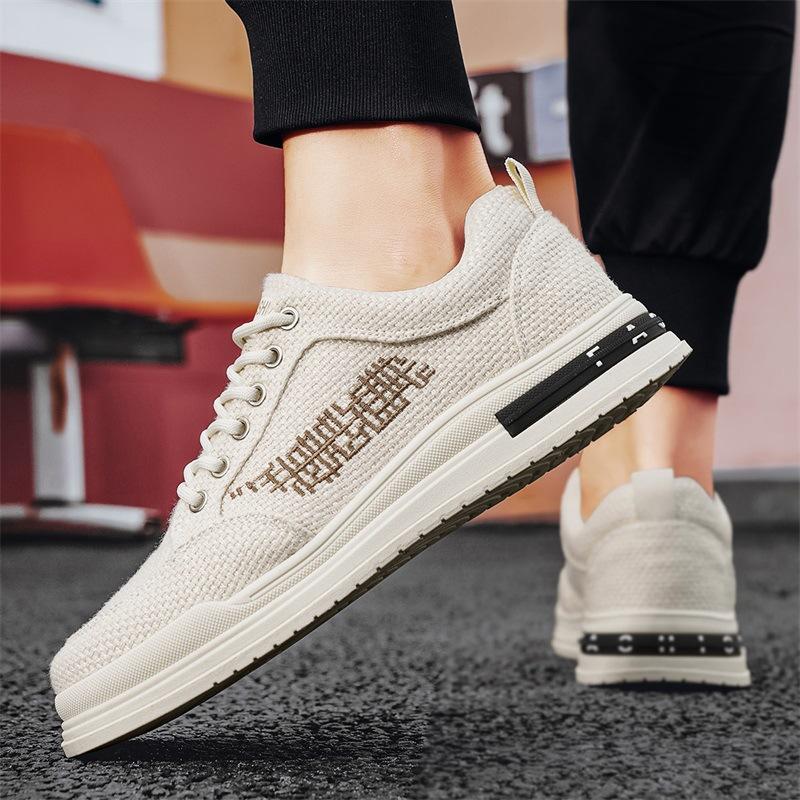 Youth Dexun flat-bottomed sports board shoes spring new linen surface breathable and comfortable daily versatile casual shoes