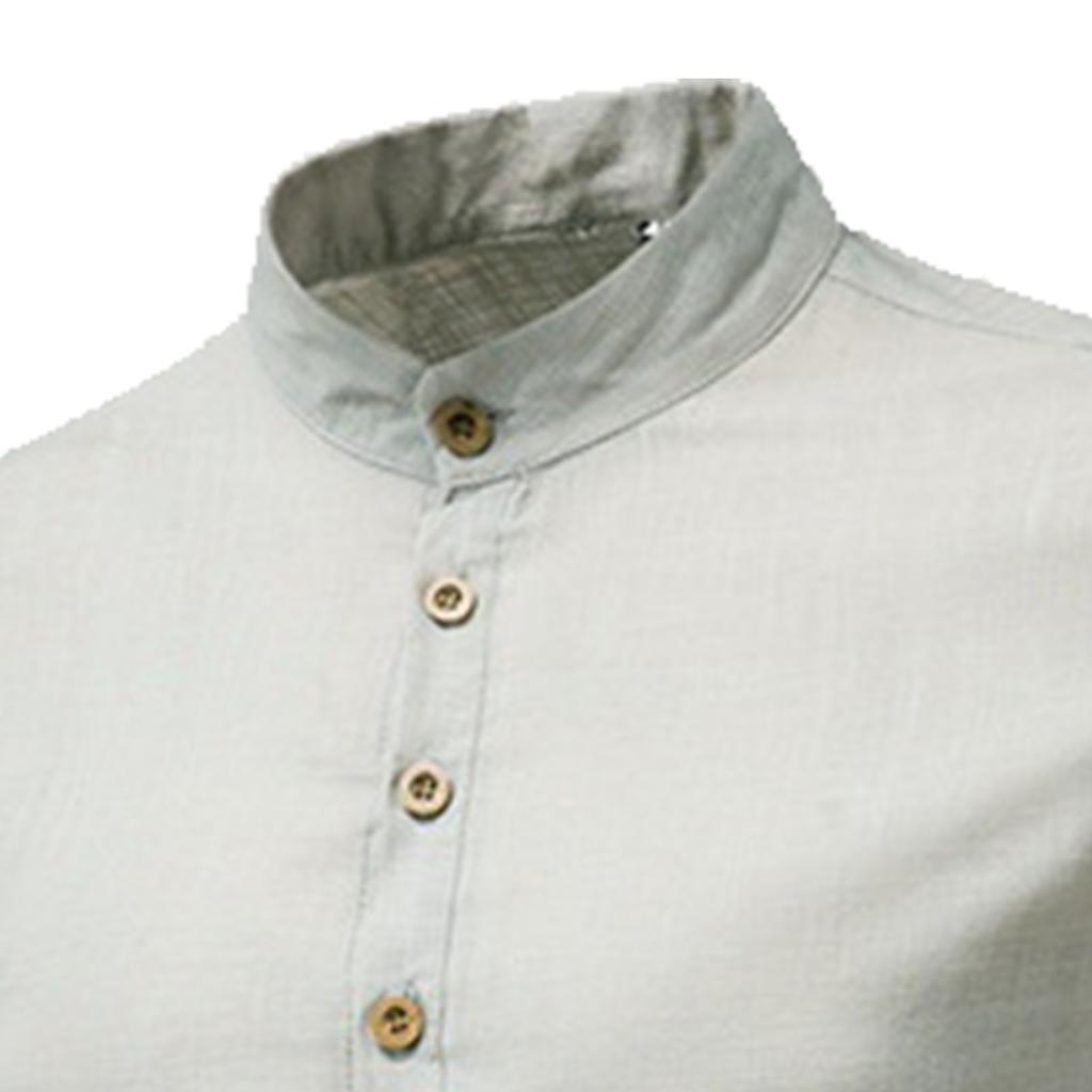 Męska koszula wizytowa szara slim fit stójka jednolity kolor elegancka miękka męska koszula Henley do biznesu