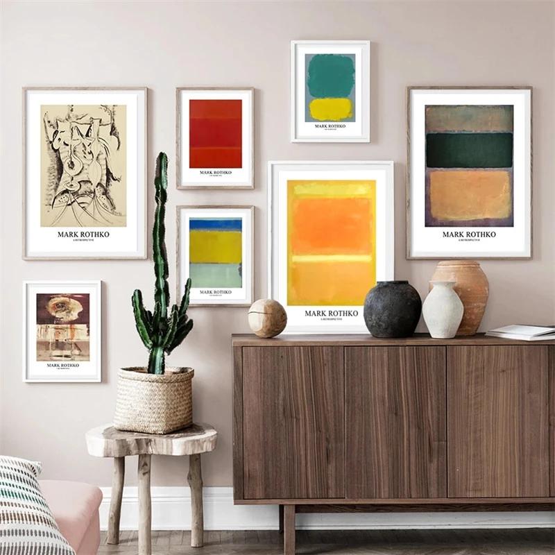 Famous Mark Rothko Abstract Watercolor Canvas Painting Poster and Print Wall Art Picture for Living Room Cuadros Home Decoration