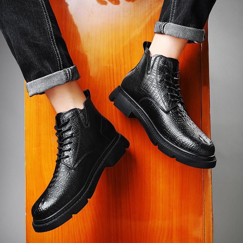 Herbst und Winter 2025 neue Leder Alligatormuster lässige Lederstiefel Outdoor Baumwolle warm Martin Stiefel Workwear Martin Stiefel