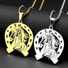 Hollow Horses Head Horseshoe Pendant Necklace for Men Women Stainless Steel Gold Silver Color Animal Chain Horse Lucky Jewelry
