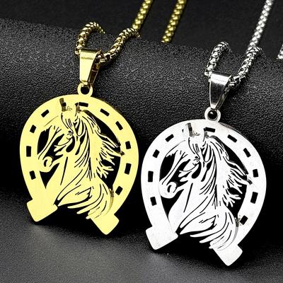 Hollow Horses Head Horseshoe Pendant Necklace for Men Women Stainless Steel Gold Silver Color Animal Chain Horse Lucky Jewelry