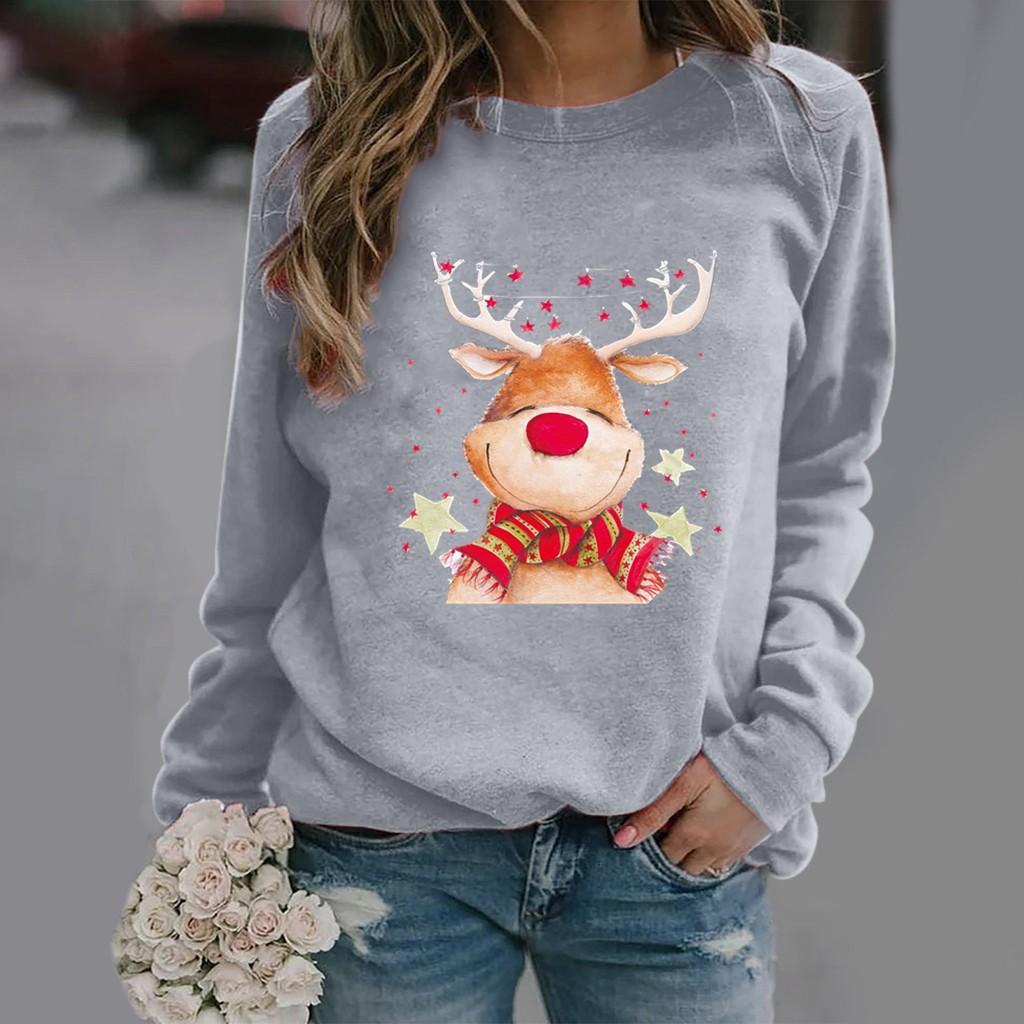 eBay Christmas, printed long-sleeved crew neck sweater for women